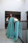3 PCs Aqua Blue Organza Maxi