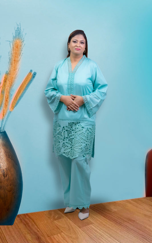 3pcs Aqua Blue Traditional Outfit