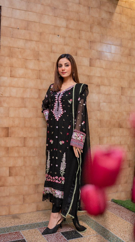 Black Chiffon Embroided Suit 3 PCs