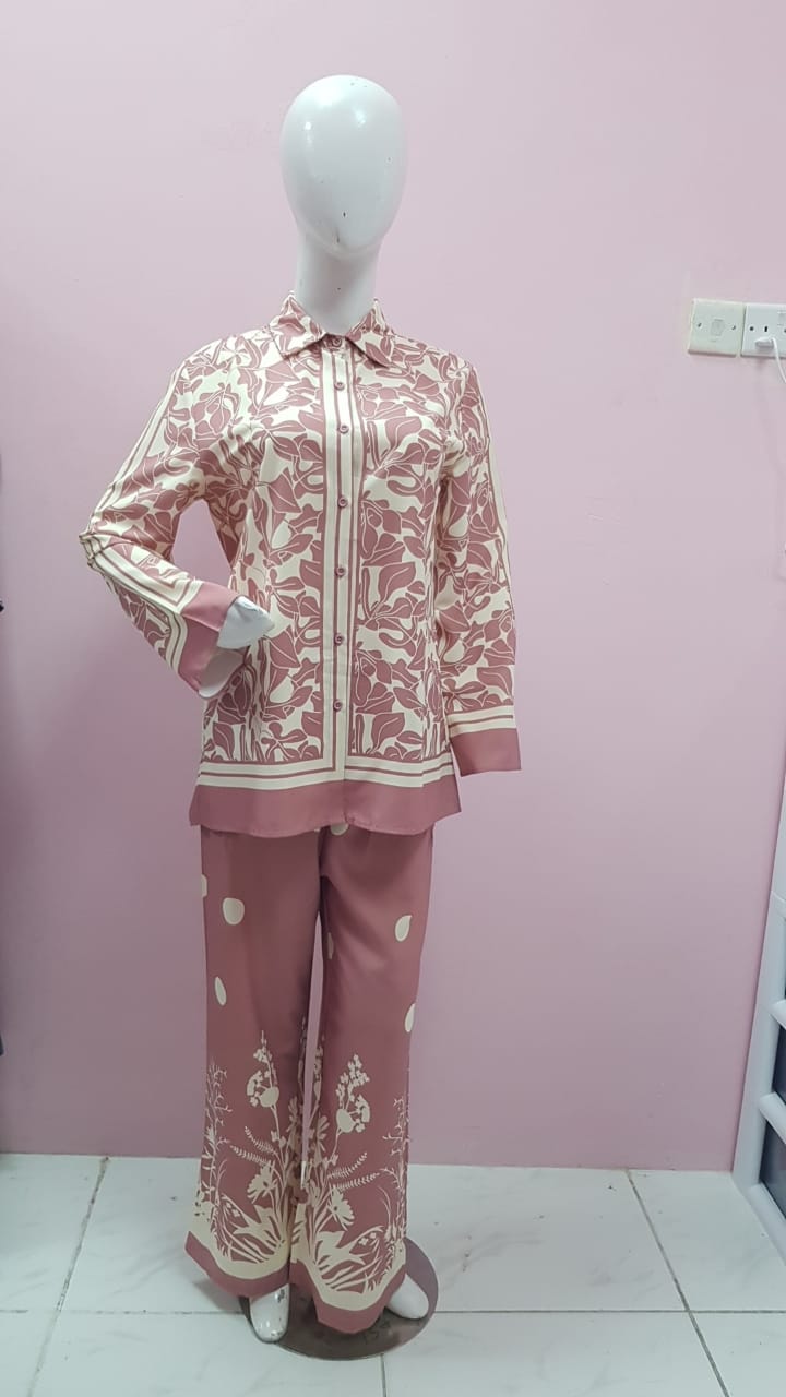 Dusky Pink & Cream Printed Co-Ord Set