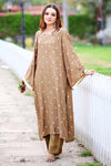 2 PCs Olive Brown Embroidered Raw Silk Suit