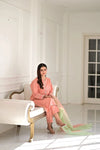 Pastle Peach Embroide Cotton Suit 3 PCs