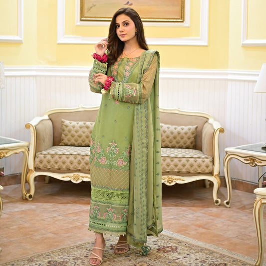 4 PCs Pistachio Green Embroidered Suit