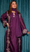 Purple Woven Net Embroided Suit 3 PCs