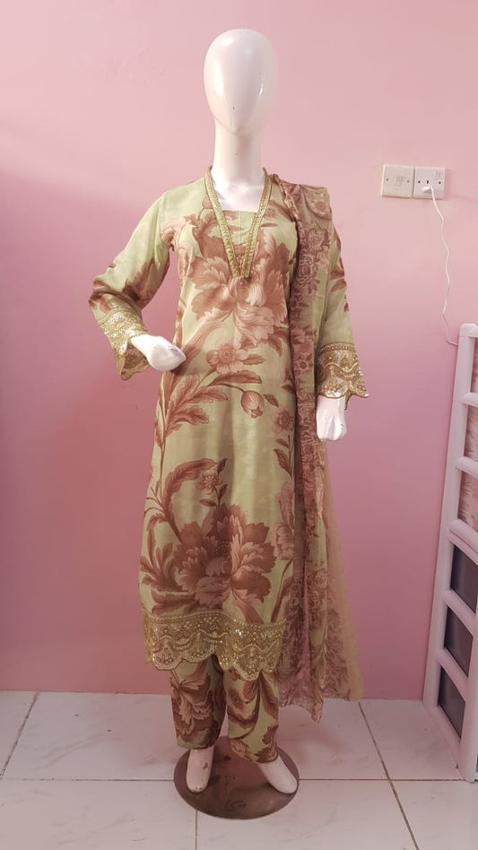 3pcs salwar kameez soft pistachio green