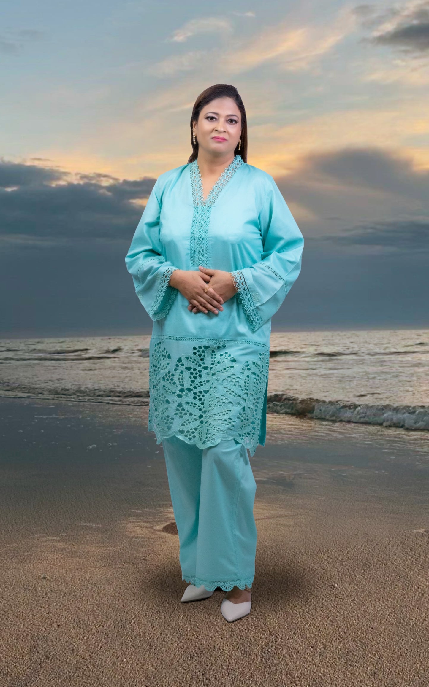 3pcs Aqua Blue Traditional Outfit