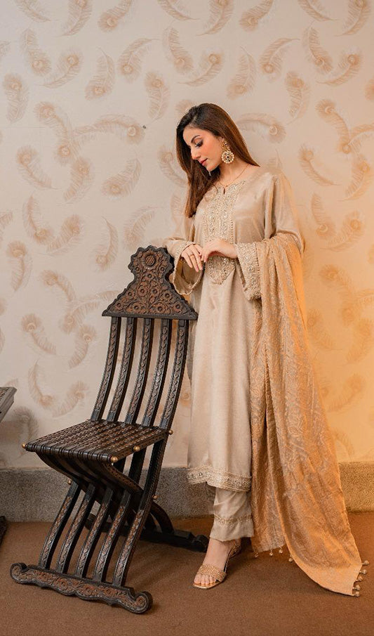 Champagne Gold Silk Suit 3 PCs