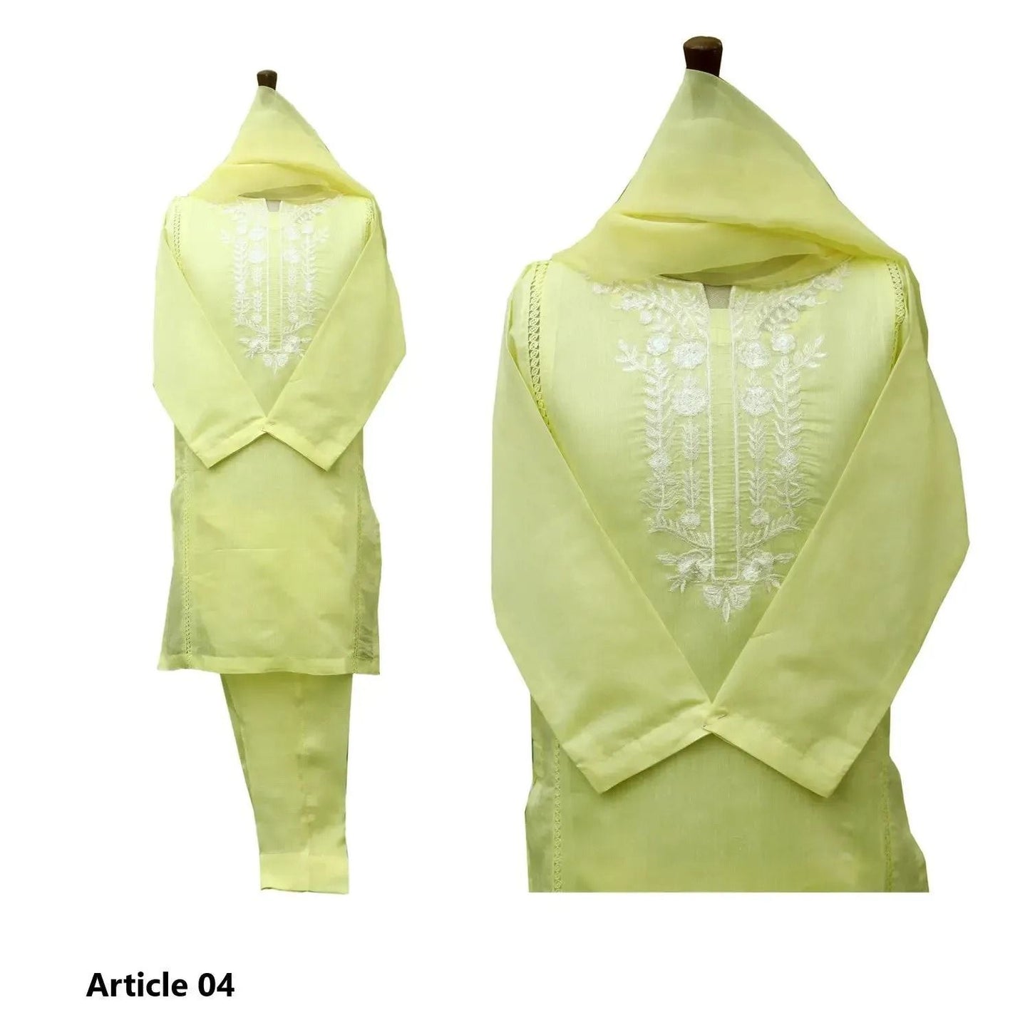 Lemon Yellow Cotton Net  4 PCs Suit