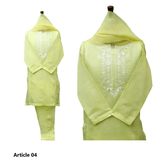 Lemon Yellow Cotton Net  4 PCs Suit