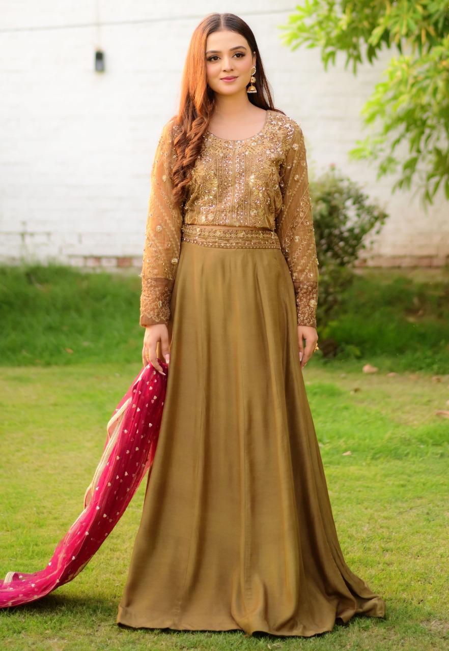 Olive Brown Choli Ghagra 4 PCs