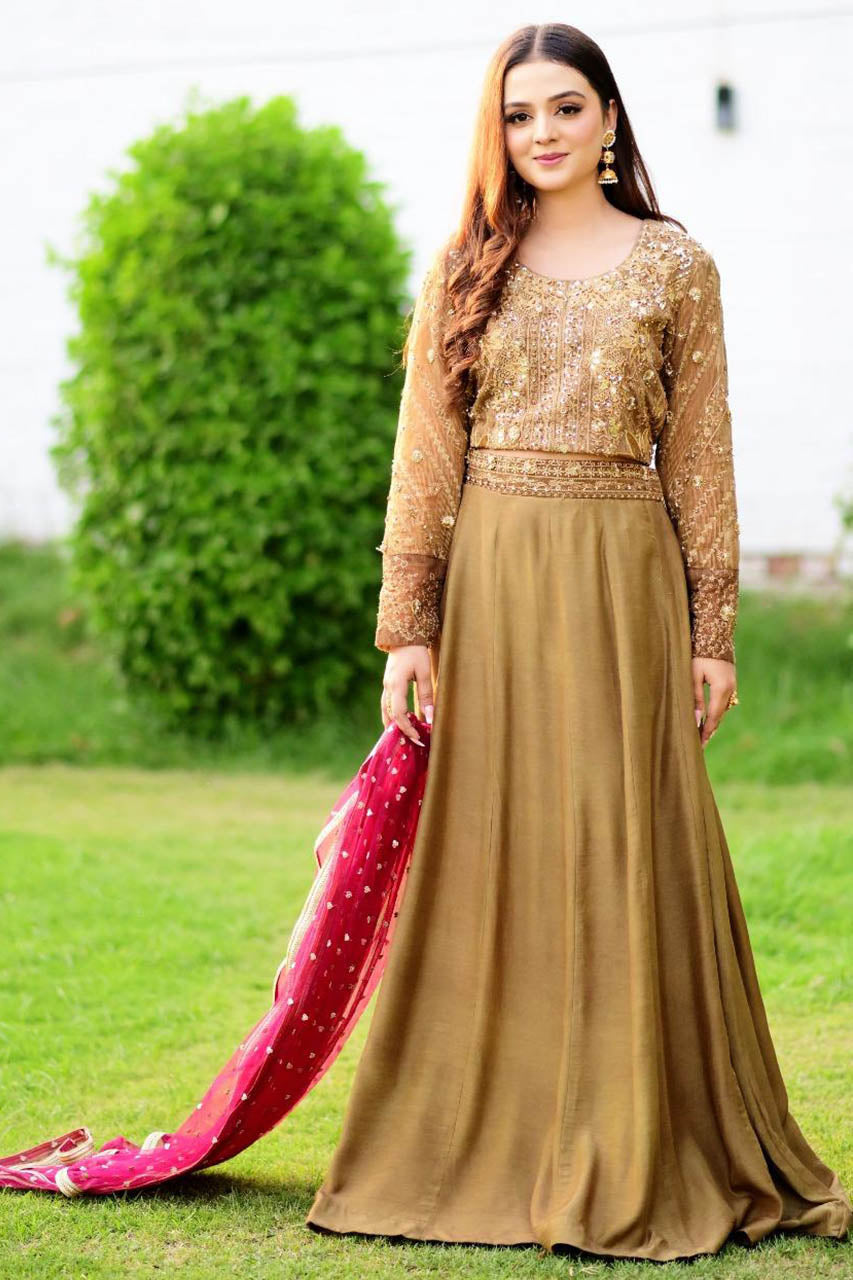 Olive Brown Choli Ghagra 4 PCs