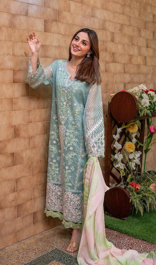 Sage Green Embroided Woven Net 3 PCs