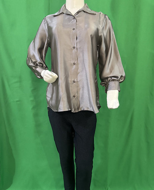 Silver Grey Silk Collar Shirt
