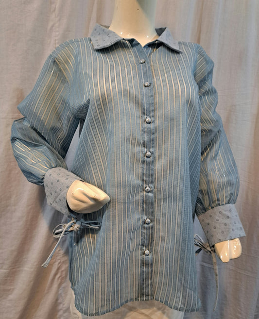Sky Blue Cotton Net Collar Neck Top