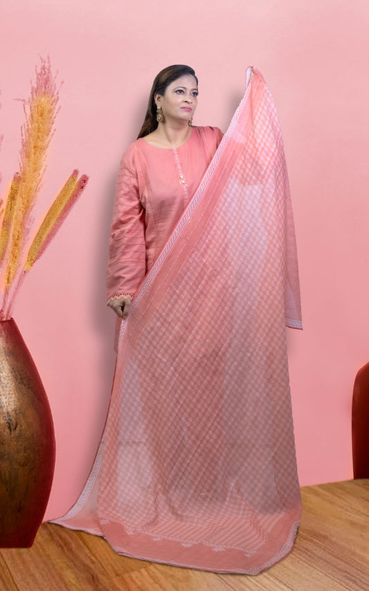 3pcs Warm Salmon Pink Embroidered Outfit