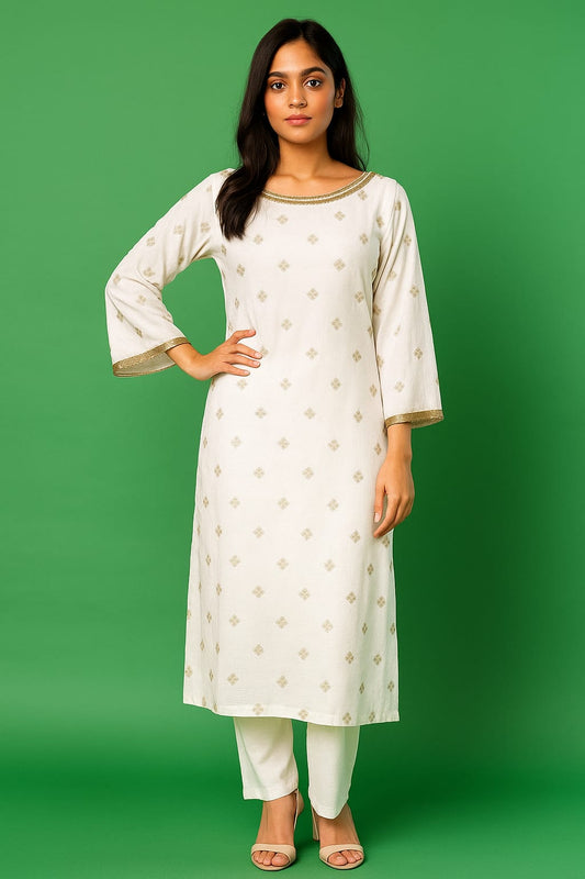 White Embroided Silk Suit 2 PCs