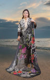 3Pc Embroidered Suit In Black And cream